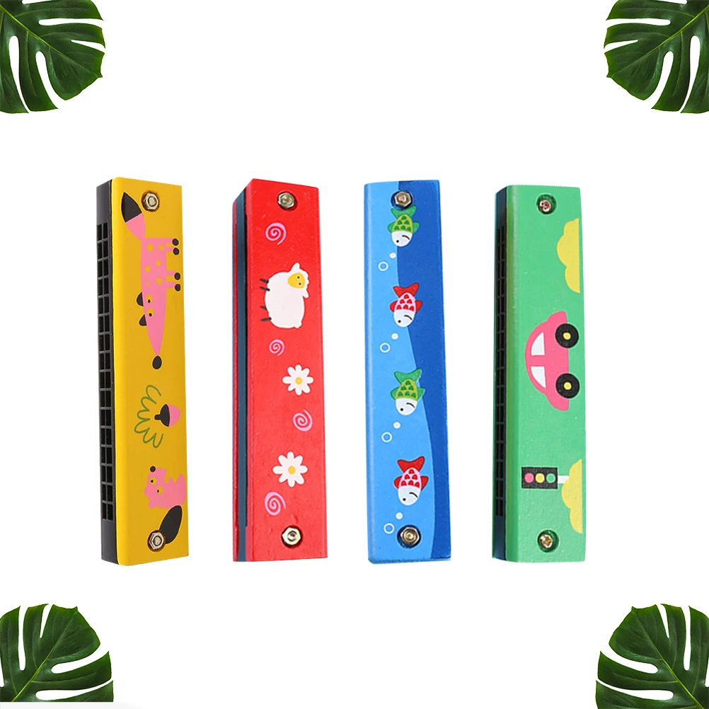 4Pcs Wooden Harmonica Toys Kid Toy Harmonica Child Musical Instruments Toddler Educational Gifts Hand Brain