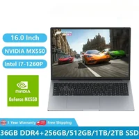 2023 Gaming Laptop NVIDIA Geforce MX550 GDDR6 4GB Graphics Card Notebook 16.0 Inch Intel I7-1260P 36GB RAM +2TB RJ45 WiFi Type-C 1