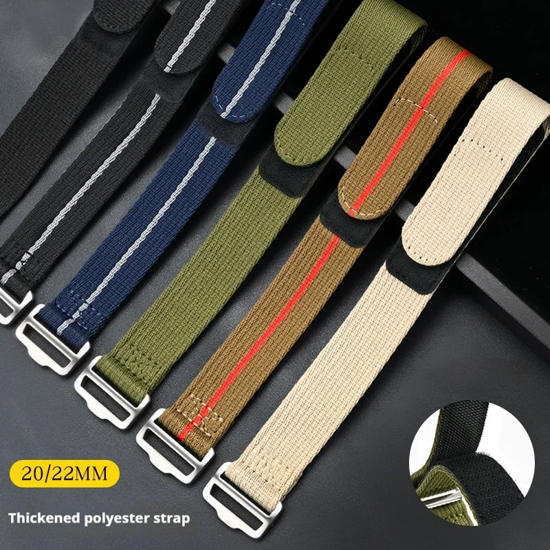 Khaki Sport Nylon Strap for Men's Watch – Hook and Loop Design, 20mm/22mm