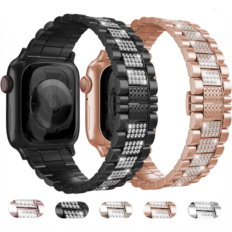 Metal + diamond Strap For Apple watch UItra 8 7 45mm 41mm stainless steel Sports Bracelet Band iWatch 6 5 4 3 SE 44mm 42mm 40mm