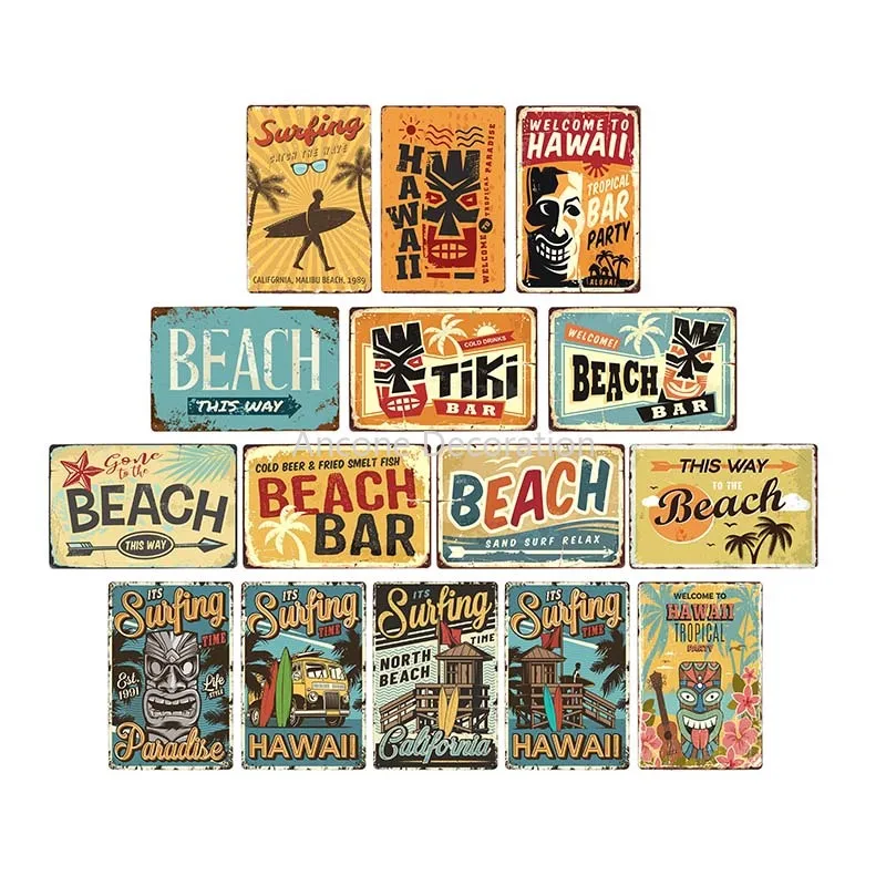 

20x30cm Vintage Surfing Time Poster Summer Tiki Bar Tin Sign Old Rusty Beach Bar Retro Rusty Board Metal Signs 20x30cm