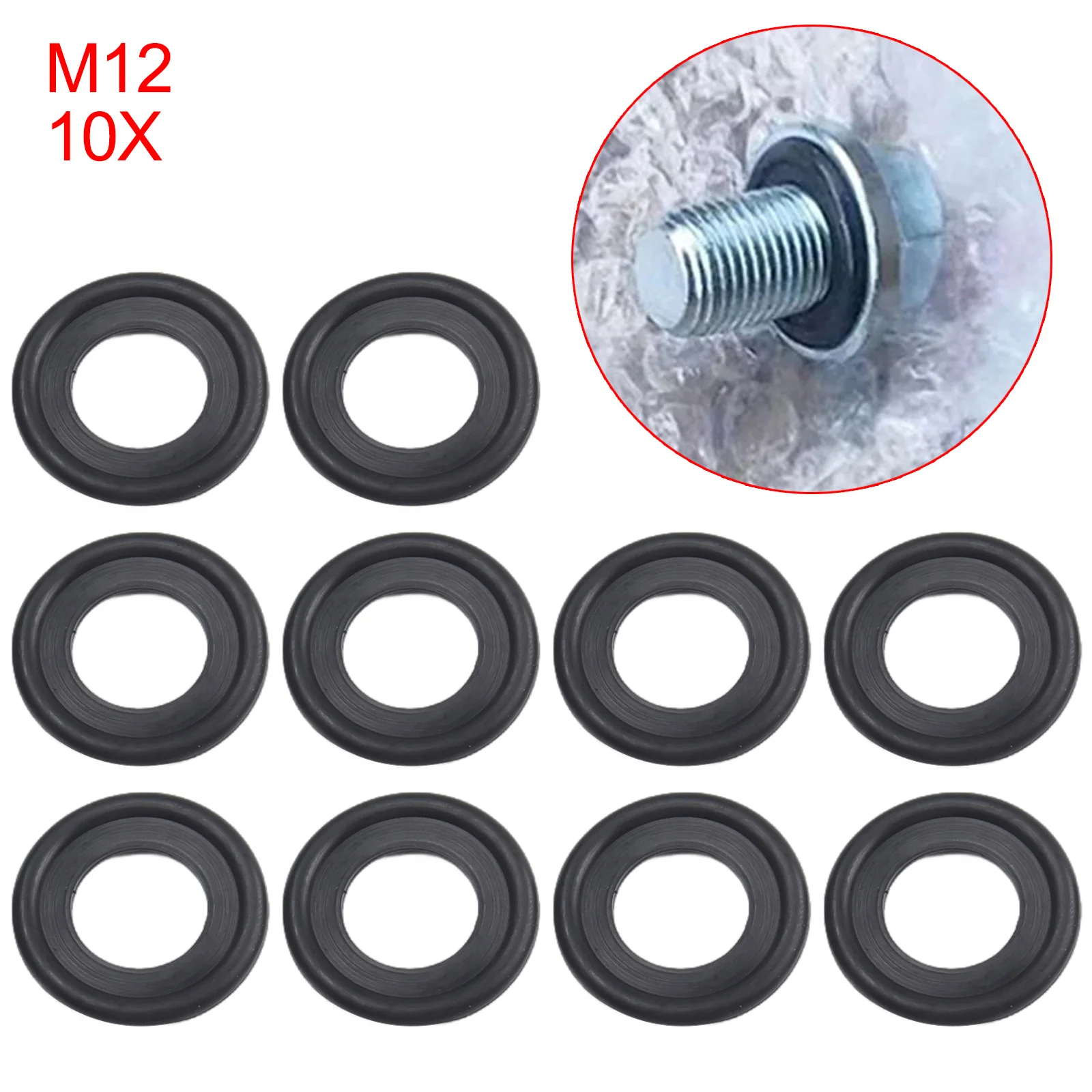 Oil Drain Plug Gasket Oil Drain Plug Seal Washer Sealing Washers Engine Gasket Set 10Pcs M12- M14 Auto Engine Oil Drain Plug Gaskets Rubber Sealing Oil Drain Plug Gasket Washer Replacement 12616850