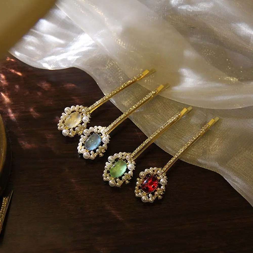 

Clips Rhinestone Headwear Green Gem Pearl Pearl Barrette Pin Women Hair Pin Hair Clips Set Rhinestone Hair Clips Korean Style