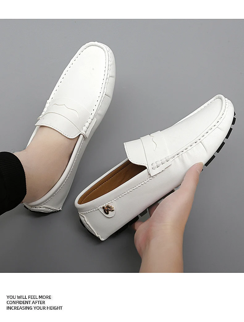 Men's Outdoor Casual Genuine Leather Shoes Loafers Lightwhite