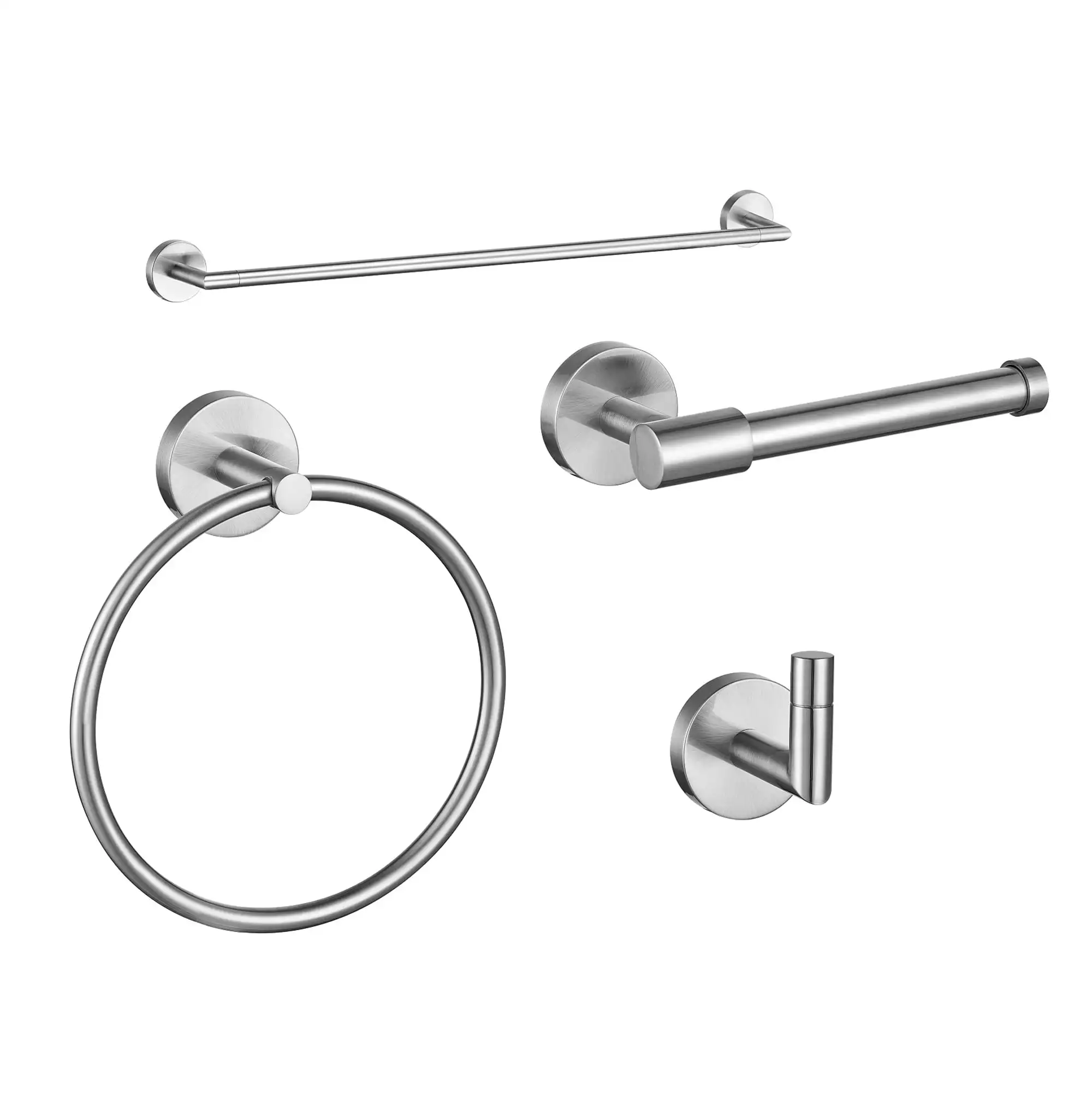 

Graz 4-Piece Bathroom Hardware Accessory Kit Satin Nickel Sleek and Functional Design with Concealed Screws Adds Accessories