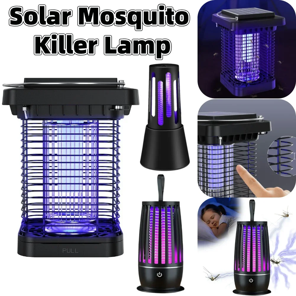 Mosquito Killer Lamp Solar Mosquito Zapper Lamp IP65 Waterproof Portable Mosquito Killer Insect Fly Trap Blue Purple Light for Indoor Outdoor Camping
