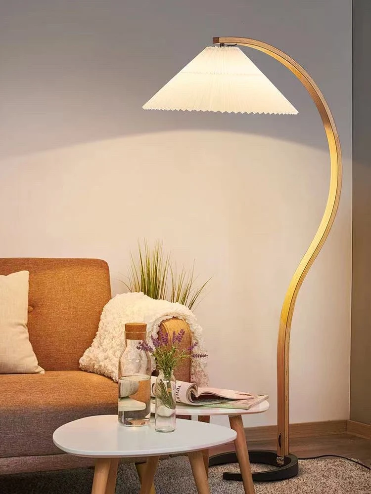 

Log floor lamp for living room sofa next to bedroom bedside reading table lamp modern art cloth cover LED vertical table lamp