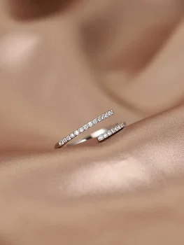 Anello in argento sterling 925 con zircone per gioielli da donna Anello aperto regolabile con dito per regalo di compleanno per feste