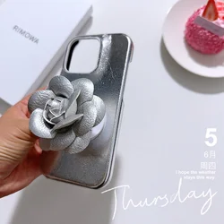 Elegant 3D Camellia Folding Bracket Leather Phone Case - Shockproof and Durable Back Cover - iPhone 15 Plus (YIN - PGYINHD)