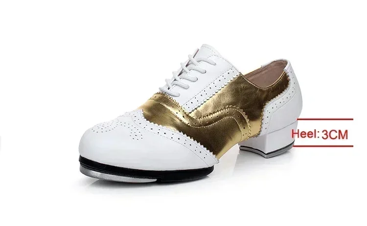 Engraving Hollow Women Men Cowhide Lace-Up Tap Dance Shoes Split