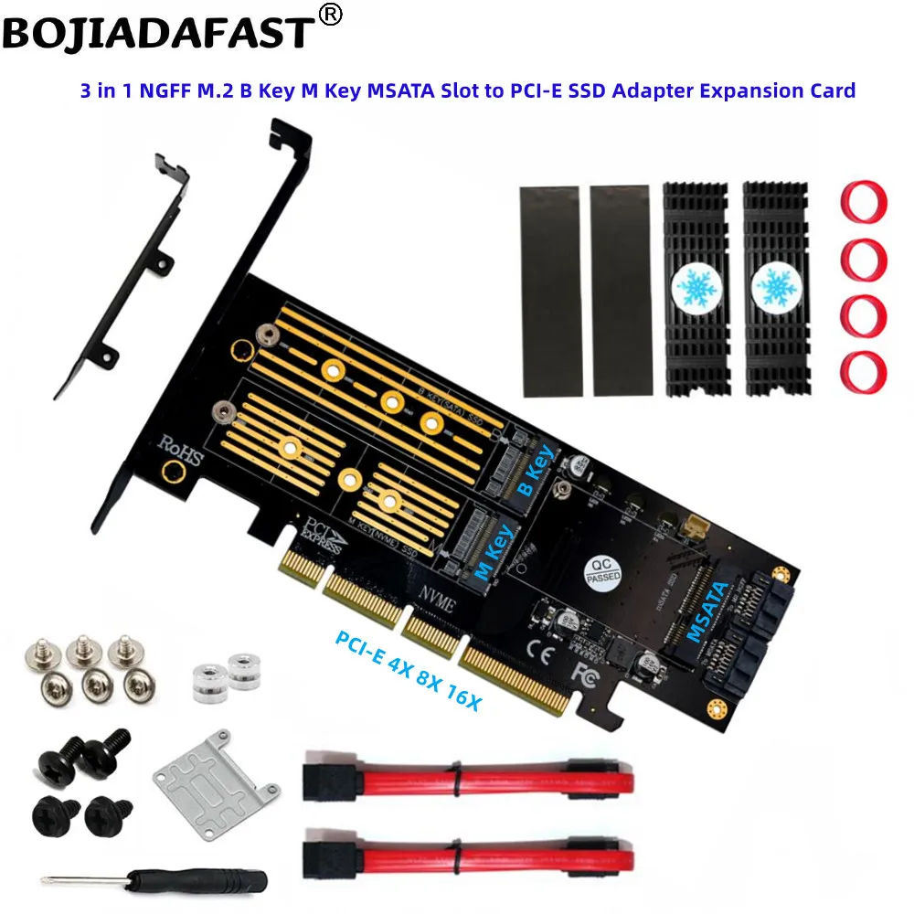 

PCI Express 3.0 PCI-E 16X 8X 4X to M.2 NGFF Key-M NVME Key-B SATA Msata SSD Converter Adapter Card Black Heatsink For Desktop