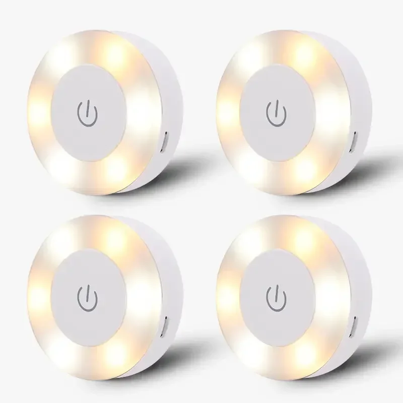 에너지 절약 Led 터치 센서 야간 조명 USB 충전식 자기 벽 조명 룸 통로 침실 라운드 휴대용 야간 램프