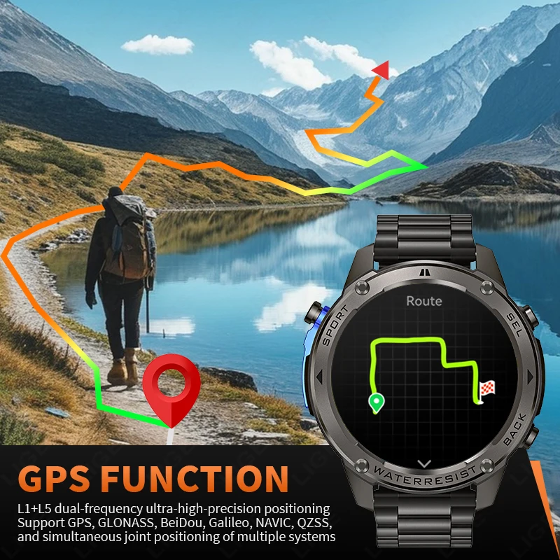 LIGE 5ATM Smart Watch 1.43" AMOLED Screen Voice Call Outdoor Sports Watches Men Waterproof 500mAh Battery Health GPS Smartwatch