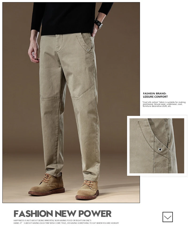 2024 New Spring Autumn Men's Cargo Work Pants 97%Cotton Thick Solid Color Wear Korean Grey Casual Trousers Male Plus Size 38 40