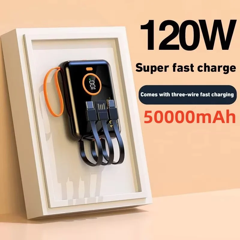 50000mAh 120W Power Bank Portable Large Capacity Mobile Power Supply with USB-A USB-C Lightning Cable For IPhone Samsung Xiaomi 3