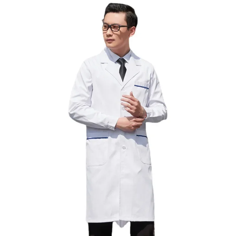 

S-XXL White Single-breasted White Long Nurse Doctor Work Clothes With Pockets Simple Men Women Lab Overalls Uniform Wear