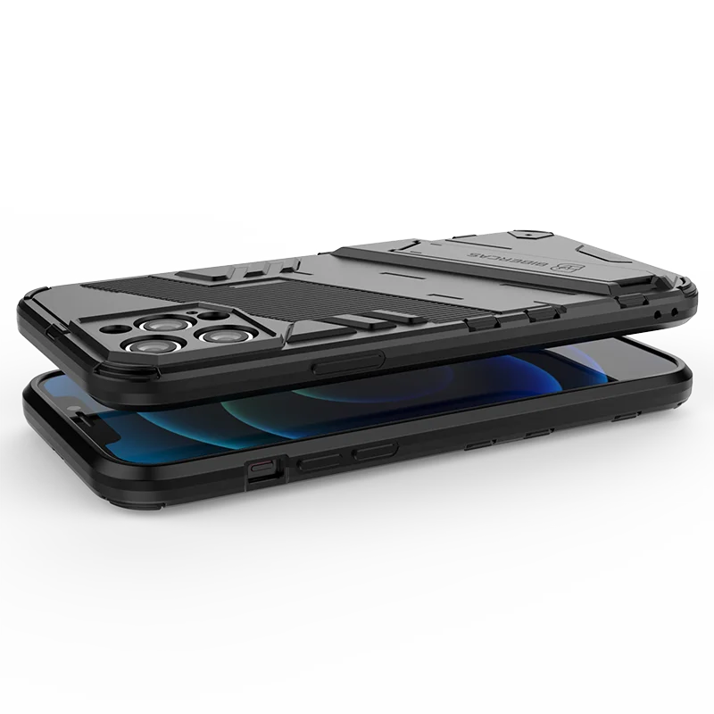 Armor Matte Shockproof Phone Case with Holder - Soft TPU + Hard PC