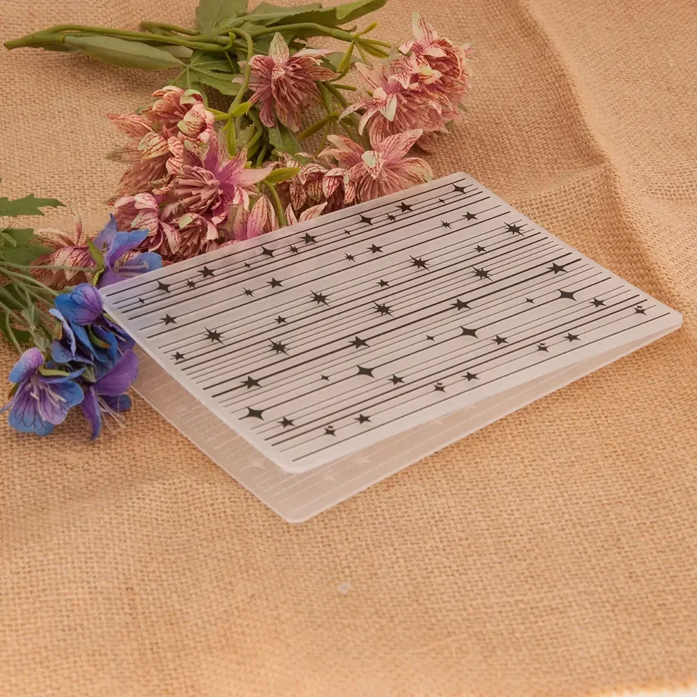 Plastic Embossing Folder Embossing Folder Stars on Lines Background Plastic Embossing Folder