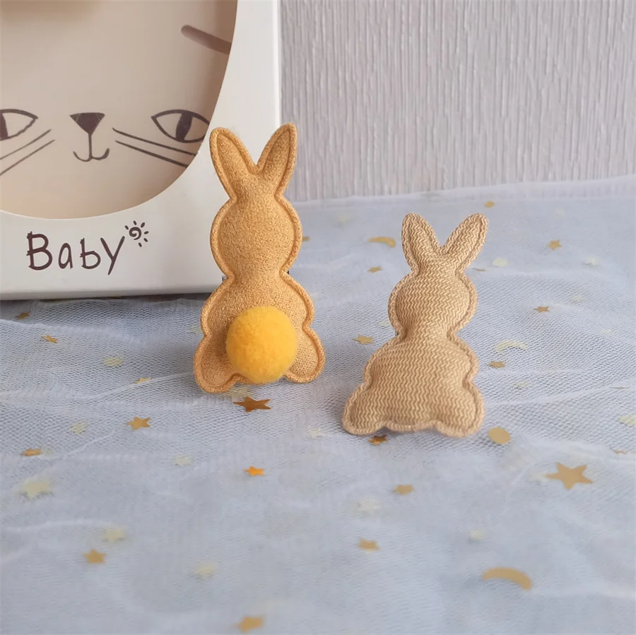 Self Adhesive Patches Embroidery Cloth Patches Children Hair Accessories 30Pcs/Lot 3*4cm Stripe Rabbit Head Pads Patches Appliques Craft Clothes Sewing Supplies DIY Hair Clip Accessorie Hat Patches