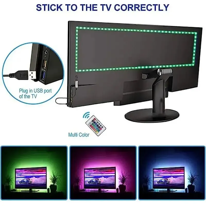 LED Strip Lights USB RGB 5M 5050 Flexible Lights Strip 24keys Remote Control for Room Living Room Party TV Backlight