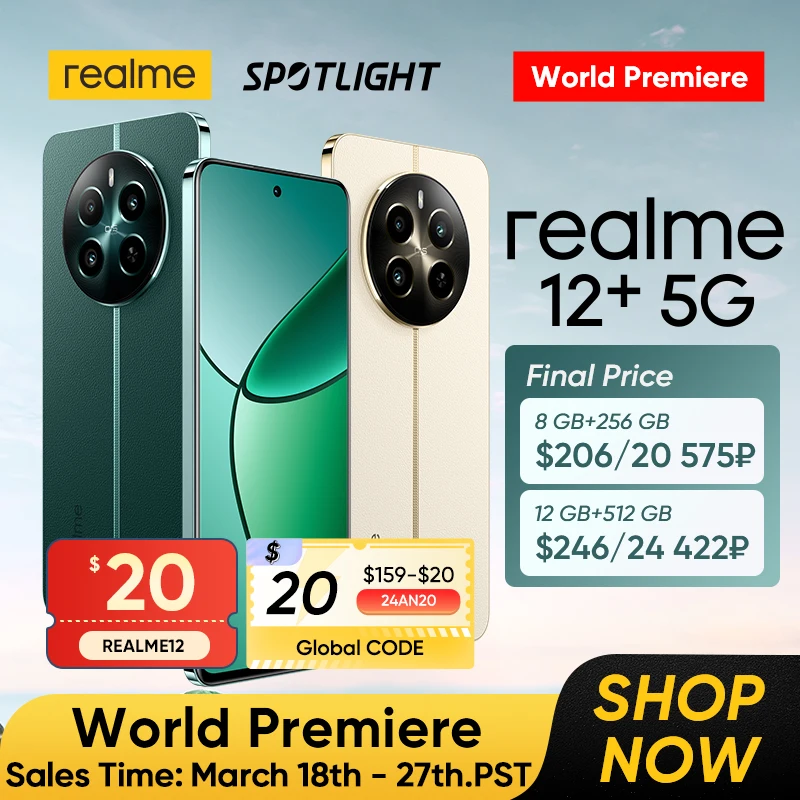 [World Premiere] realme 12 Plus 5G Smartphone 50MP Sony LYT-600 OIS Portrait Camera Dimensity 7050 5G 6.67"120Hz AMOLED Display - AliExpress - ТОП 100 товаров марта