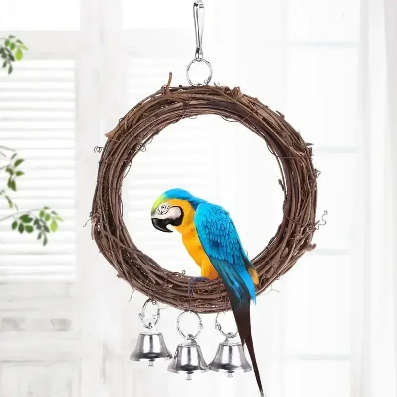 Bird Parrot Hanging Swing Globe with Bell Chew Toy Bird Standing Pet Toy Supplies