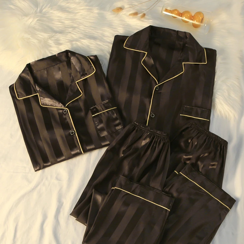 Couple Pajamas Silk Pajamas For Women Spring Autumn Long-sleeve Pyjamas Cardigan Set Pijamas Sleepwear Man Homewear Lovers 4XL