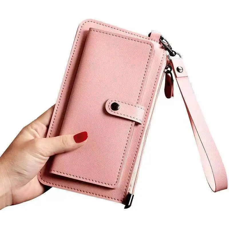Ladies Wallet Long Fashion Dark Buckle Wallet Large Capacity Card Holder Coin Purse Leather Bag Purses for Women New PU