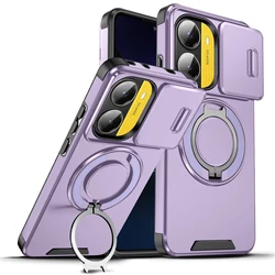 Shockproof Magnetic Ring Stand Case with Slide Camera Lens Protection and TPU Plastic Cover - Poco X7 Pro 5G (Purple)