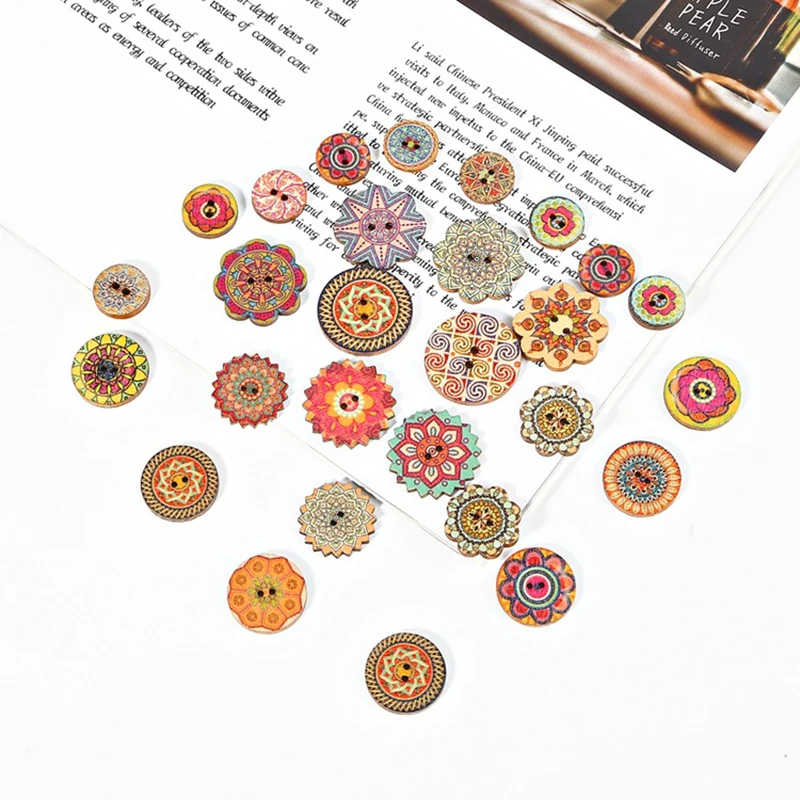 

50pcs/set 15-25mm 2 Holes Wooden Handmade Buttons Sewing-Butterfly Flat Round Shaped Decorative Buttons Sewing Clothing
