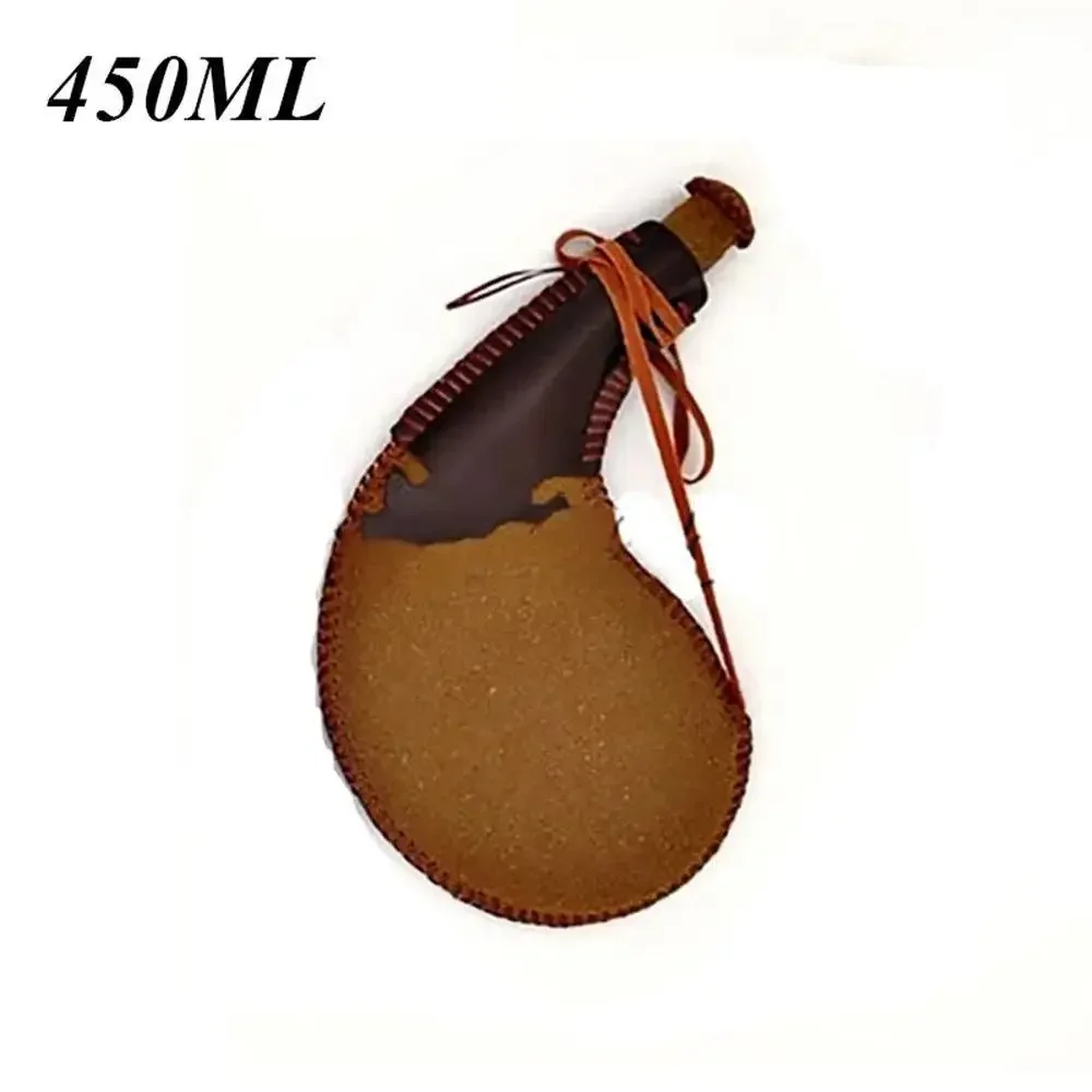 Portable Vintage Leather Hip Flask, Arts and Crafts Furnishings, Stage Performance Props, Traditional Crafts Wine Water Bottle