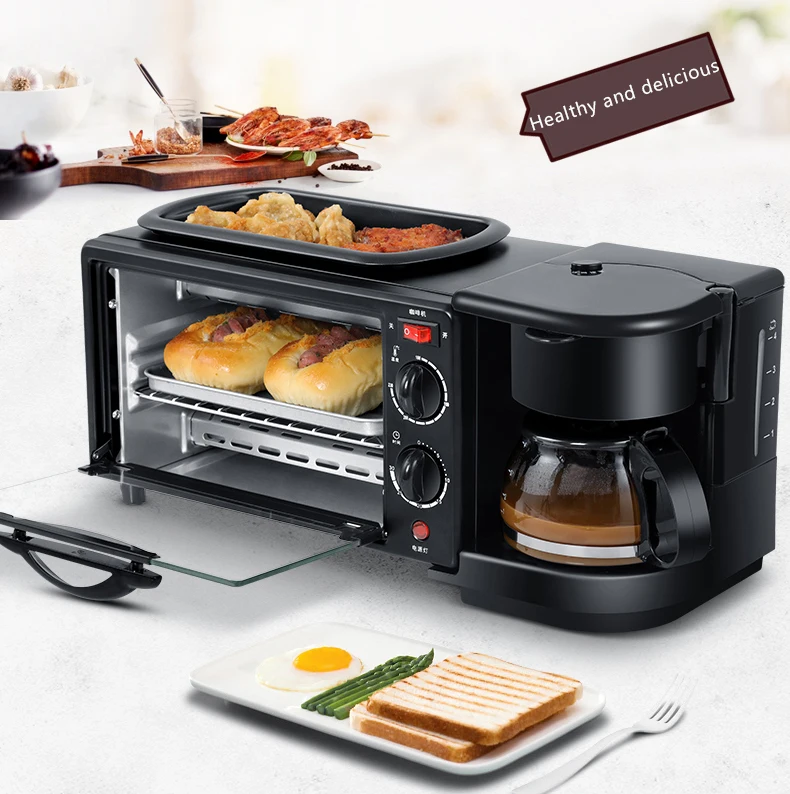Multi function Coffee Maker Mini Oven Household Bread Pizza Oven Frying Pan 3 in 1 breakfast machines
