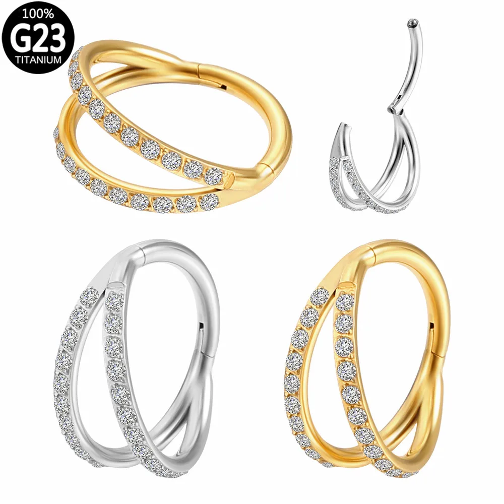 

G23 Titanium 16G Hinged Segment Nose Ring Cz Septum Clicker Hoop Nose Labret Ear Tragus Cartilage Daith Helix Piercing Jewelry