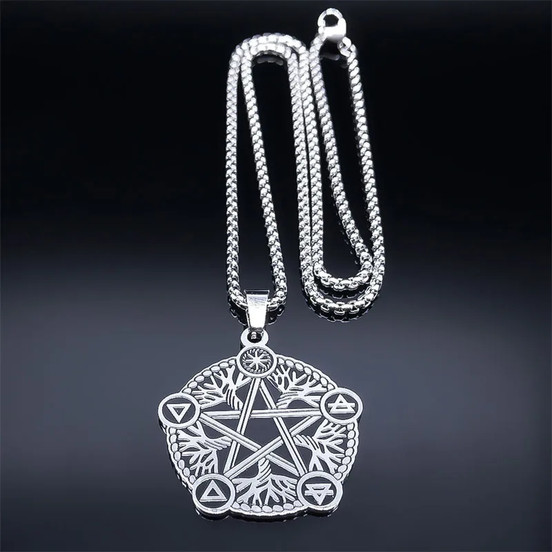 Lune cryptique et Pentagramme - Collier & pendentif argent, Wicca