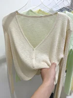 Korean Cardigan Women Thin Summer Casual Solid Feminino Sun-proof All-match Knitted V-neck Sweet Style Candy Color Basic Daily - Image 4