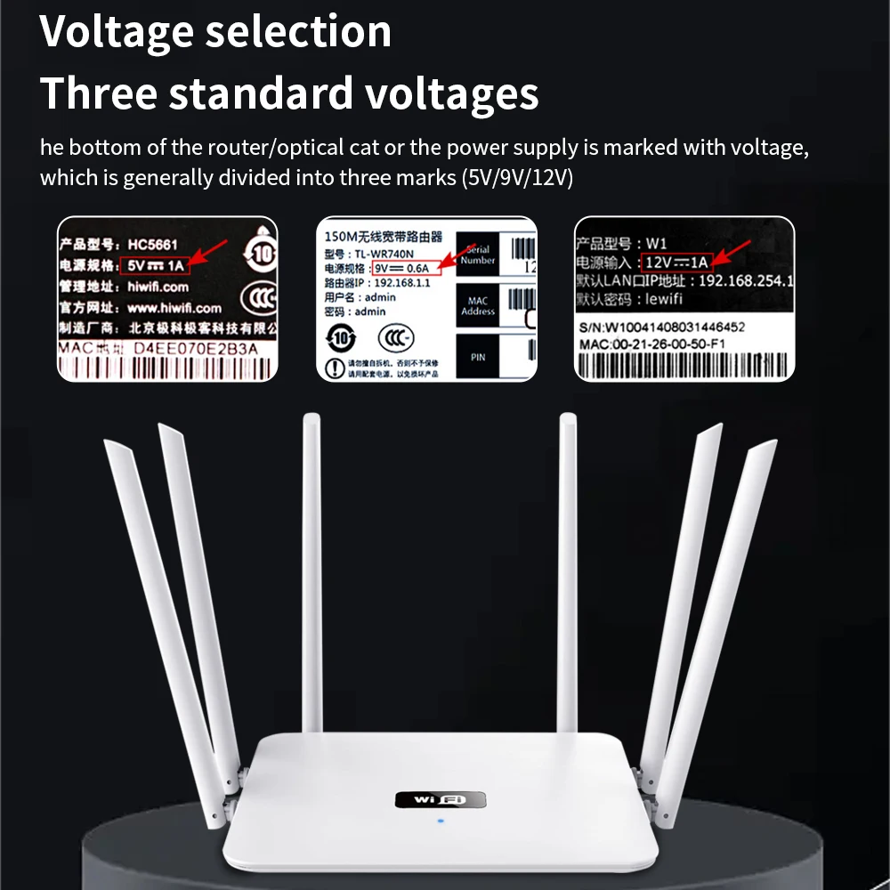 TISHRIC KWS-912 Red Display Voltage USB to DC 5.5/3. 5mm Router Optical Cat Booster Wire Transparent Shell USB Power Boost Cable