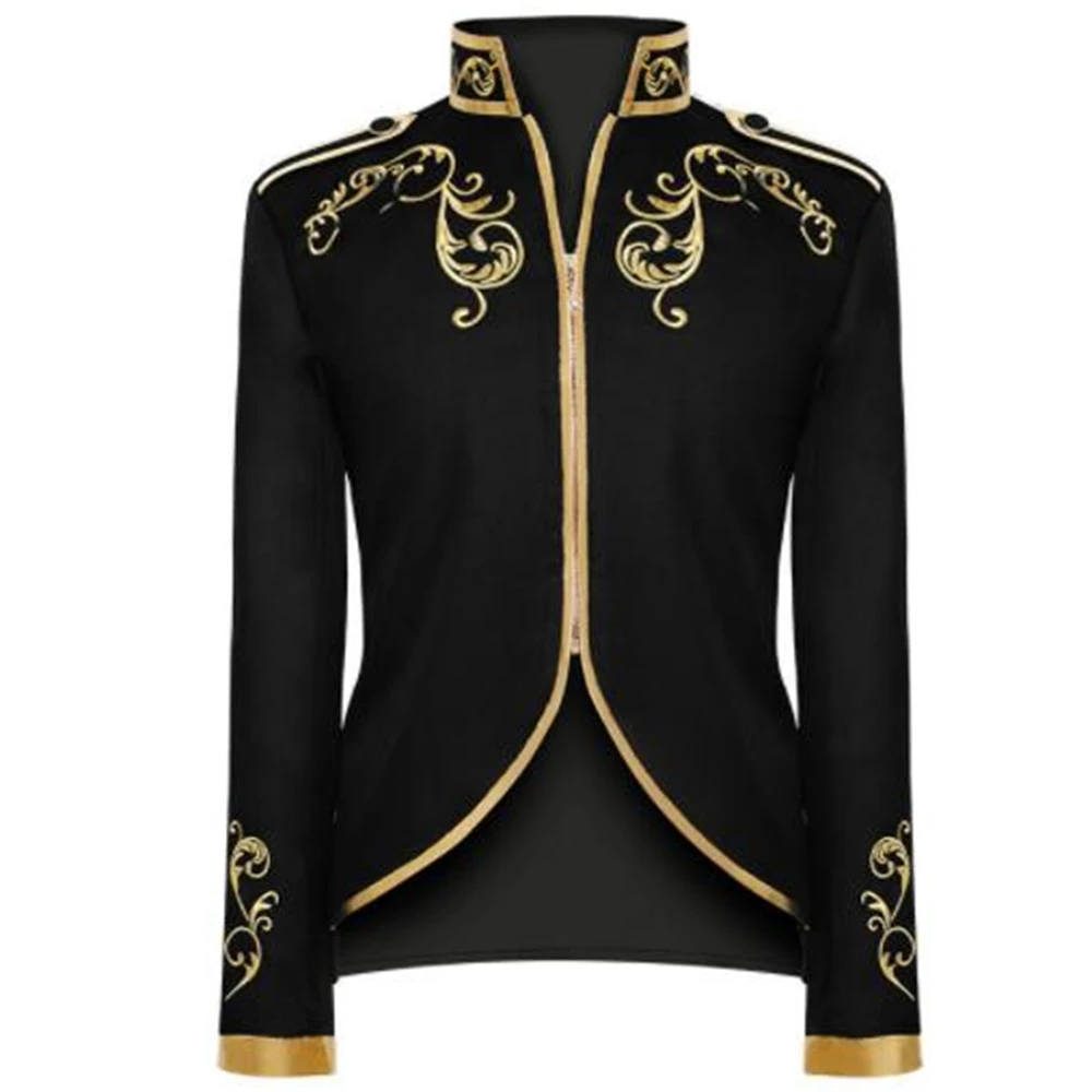 

Golden Embroidery King Prince Renaissance Medieval Men Custome Cosplay Adult Long sleeve Party Jacket outwear Coat Hot Sale 3XL