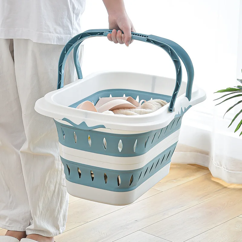 Space Saving Foldable Laundry Basket Portable Plastic Storage Box With Handle Suitable For Bathroom And Laundry Room Organizing