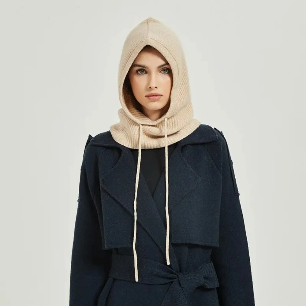 Thick Winter Knitted Hooded Caps Warm Insulation Elastic Balaclava Hat Breathable Windproof One-piece Neck Collar