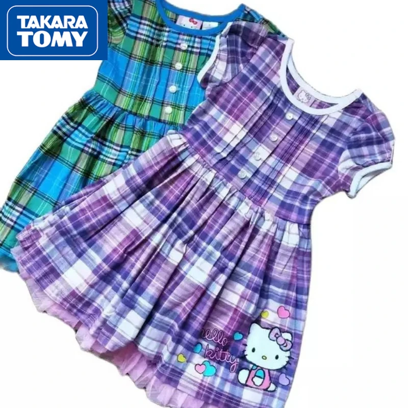 

TAKARA TOMY Summer New Children's Hello Kitty Sweet and Cute High-sensitivity Plaid Dress Baby Loose Print Princess Skirt