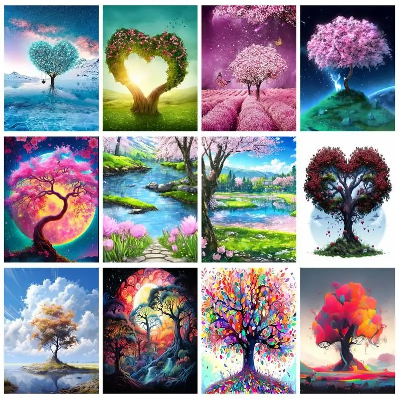 

CHENISTORY Diamond Embroidery Colorful Tree Cross Stitch New Arrival Diamond PaintingDIY Mosaic Landscape Holiday Gifts Home Dec