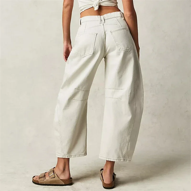 2024 Cropped Jeans for Women y2k Aesthetic Solid Casual Loose Low Waist Baggy Denim Trousers Wide-Leg Washed Jeans Tapered Pants 5