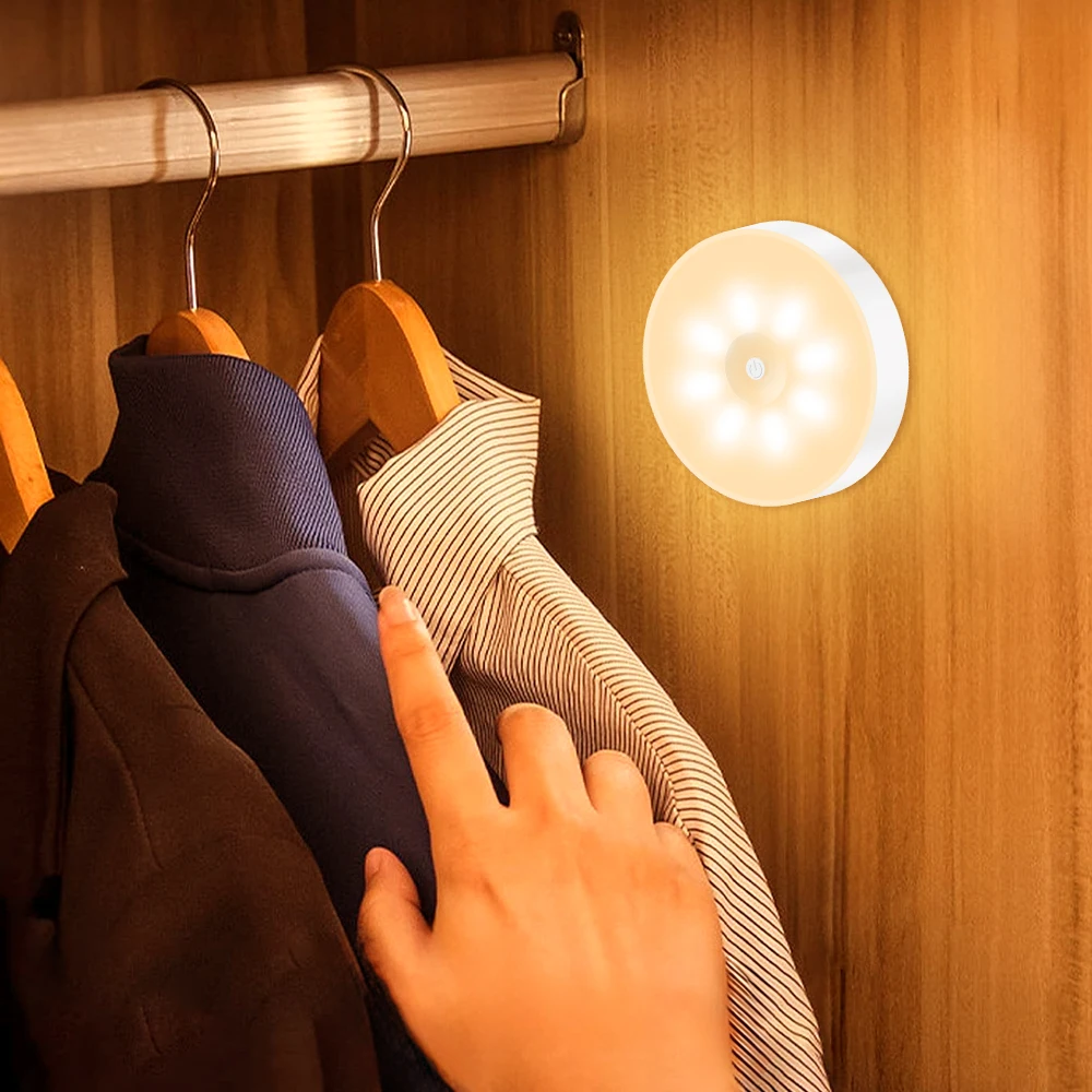 LED Closet Light, Rechargeable Step Puck Light with 3 Light Color Modes,  Dimmable Night Light for Kitchen Bedroom Stair Hallway