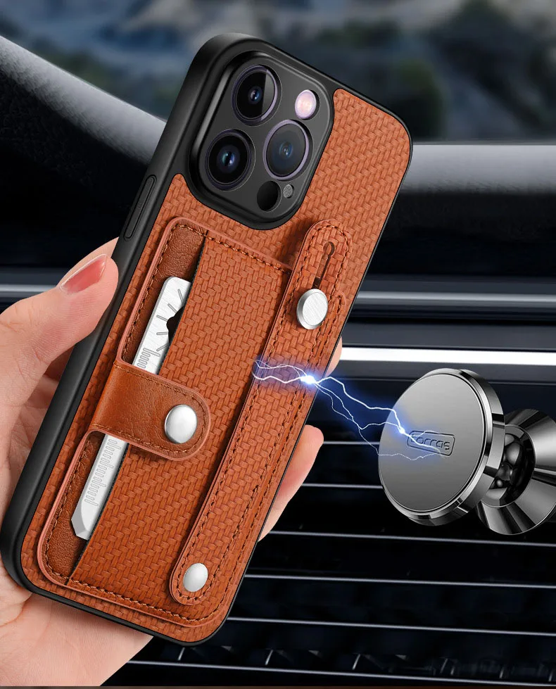 Leather Wristband Case with Magnetic Holder and Multi-Card Slots
