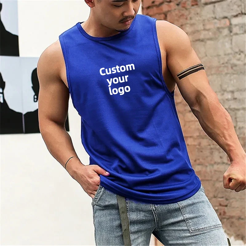 Customize your logo Men's Sleeveless Fitness T-shirt Fashion Mens Muscle Training Vest Workout Get Fit Tank Top Men Sports Tops images - 6