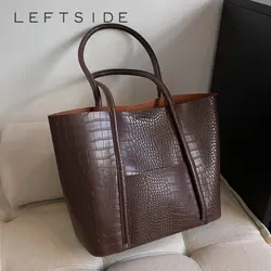 LEFTSIDE Large PU Leather Shoulder Bag for Women 2022 Winter Fashion Trend Designer Female Fashion Handbags Purses Tote Bags