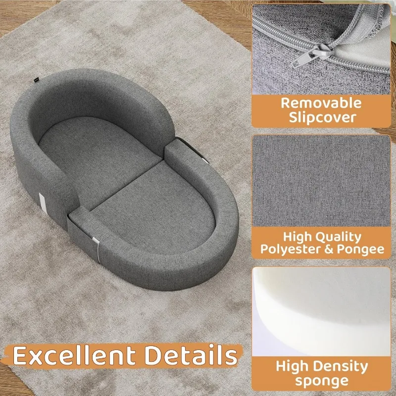 Toddler Travel Bed 2-in-1 Kids Sofa Chair with Removable Cover, Soft Foam Portable Foldable for Carrying Bag 6