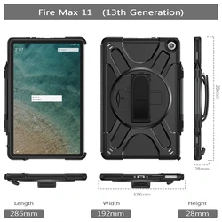Rugged Military - Grade Shockproof Tablet Case with Swivel Stand and Pen Holder - Fire Max 11 (Midnight Black)