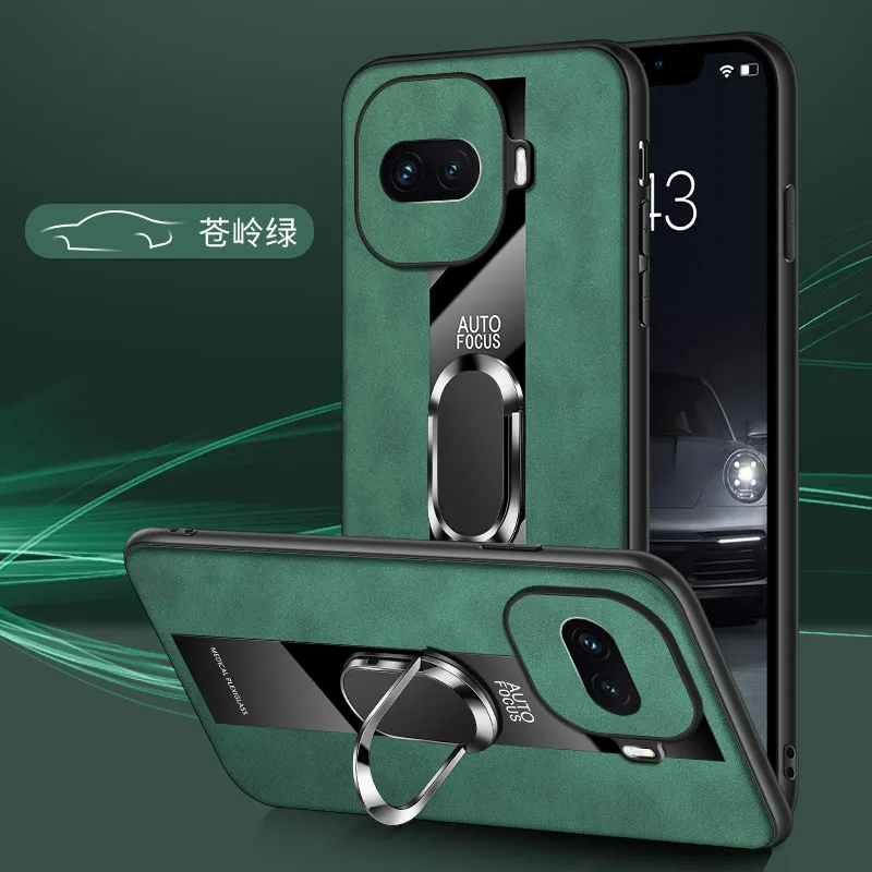 Deluxe Sheepskin PU Leather Phone Case with Magnetic Ring Holder and Shockproof Lens Protection