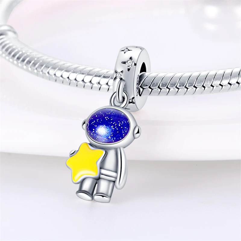 Neue 925 Silber Farbe Astronaut Raumschiff Raum Serie Charms Perlen passen Pandora 925 Original Armbänder DIY Jubiläum Schmuck